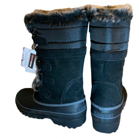 LANDSEND Black Hillary Snow Boots Rugged Warm Winter Faux Fur Trimmed Side Zip - Picture 4 of 6